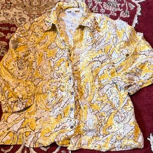 JM Collection Yellow and White Button-Down Shirt
